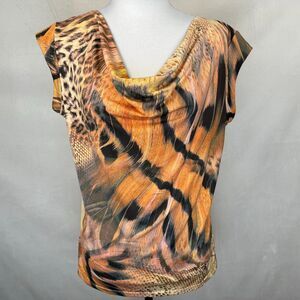 Paniz New York Top Sz L Brownish Multicolor Cowl Neck Cap Sleeves